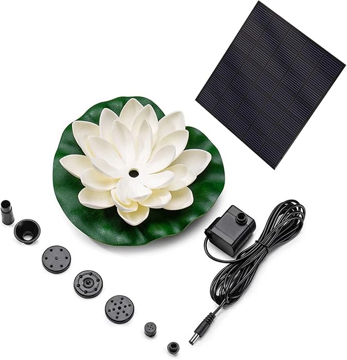 Solar Water Fountain for Bird Baths, Floating Solar Powered Water Fountain Pump for Birdbath, Garden, Pond, Pool, Outdoor Decor, Water Lily, Beige
