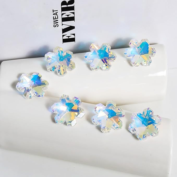Pack of 20 AB Colors Crystal Snowflake Crystal Suncatcher - Rainbow Maker Hanging Crystals Prisms for Windows Hanging Ornament Chandelier Crystals Replacement Christmas Home Decor