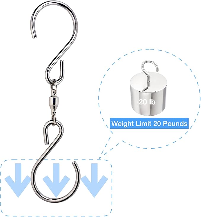 HS's Creation 6 Pack Dual Swivel S Hooks for Indoor Outdoor Organization Spinning Hanger Wind Chimes Spinner Prism Windsocks Hanging Plant Hanging Crystal Ornaments Rainbow Maker Pendant Etc.