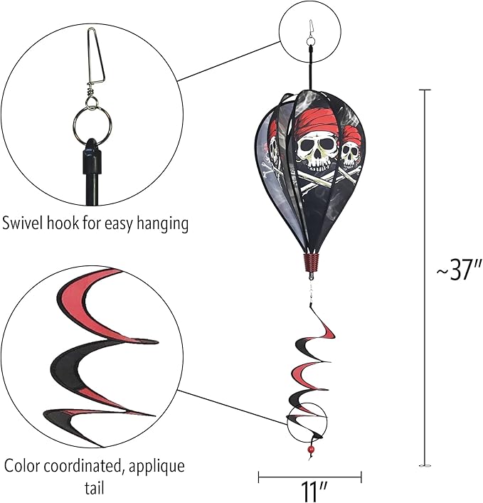 In the Breeze Pirate Hot Air Balloon Wind Spinner,11" W x 17" H, 26" Tail,1039