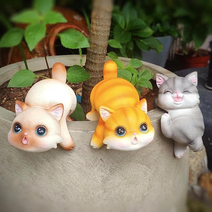 Cat Flower Pot Huggers for Flower Pots, Cute Plant Pot Hanger Ornaments, Funny Plant Decorations for Pots, Resin Cat Figurines for Garden Planters Edge Hanging Decor (A)
