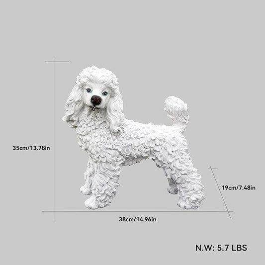 White Poodle Garden Statue with Solar Lantern & Double-Sided Welcome Sign, 14" Realistic Dog Sculpture, Waterproof Resin Poodle Figurine for Yard Lawn Patio Decor, Gift for Poodle Lovers