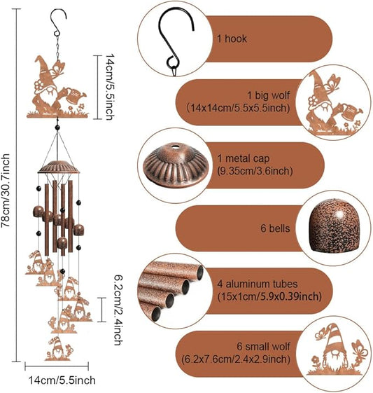 OLYCRAFT Gnome Wind Chimes Outdoors Wind Chime Sympathy Memorial Windchime Iron Windchime Memorial Presents Hanging Windbell for Patio Backyard Home Garden Pendant Decoration - 30.7 Inch