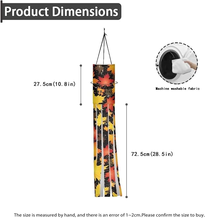Autumn Red & Yellow Maple Leaves Windsock Flag Outdoor Hanging Lightweight Durable Fabric Home Yard Patio Lawn Garden Party Fall Thanksgiving Decor