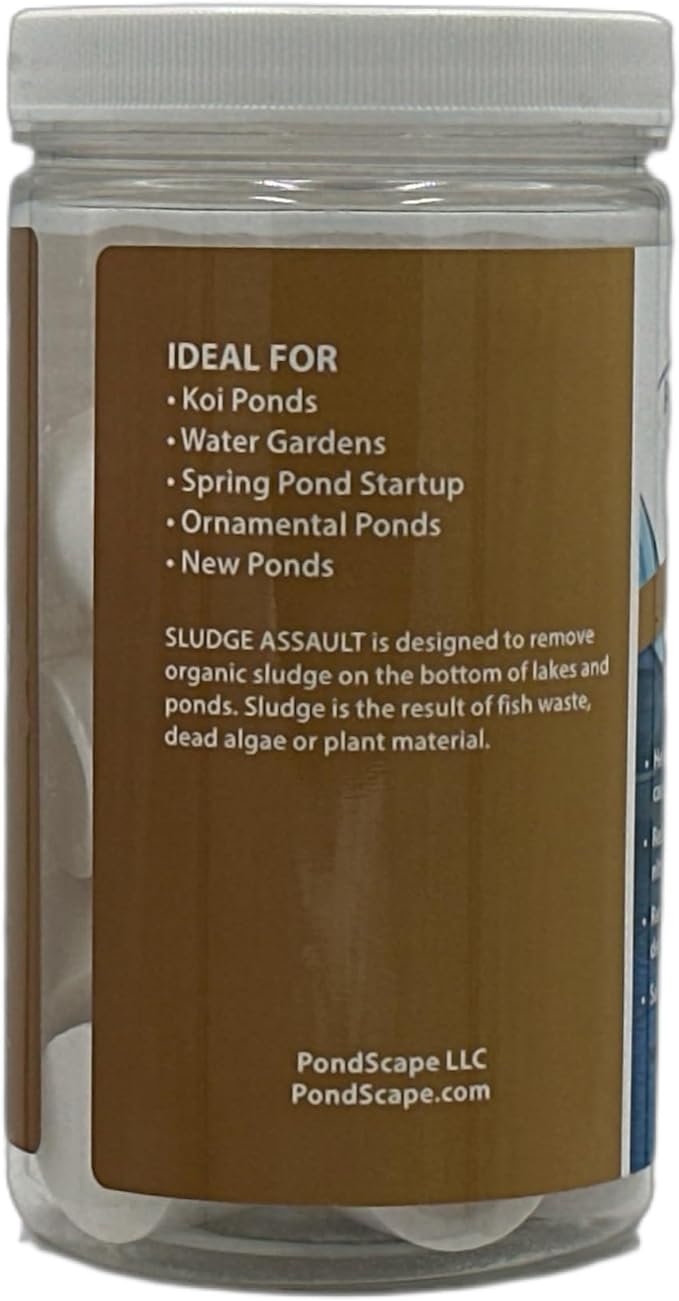 PondScape Sludge Assault Pond Cleaner – Supports Pond Cleanliness & Water Quality, Helps Maintain Clear Water, Safe for Koi, Fish & Aquatic Life – 1oz Blocks (24-1 Ounce Blocks)