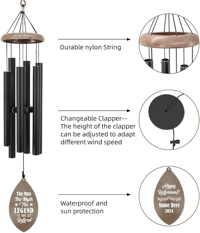 ASTARIN Personalized Happy Retirement Gift, Custom Name Retirement Wind Chimes for Women Men, 35" Large Deep Tone Wind Chime Retire Gifts for Co-Workers Boss Friends Parents(Produced in USA)