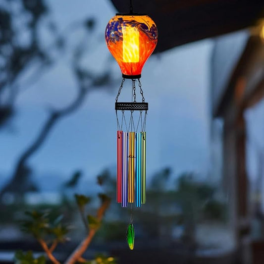 Starsoul Solar Wind Chimes for Outside, Colorful Hot Air Balloon Wind Chime with Flickering Flame, Outdoor Glass Windchimes Garden Decor, Gift for Mother's Day