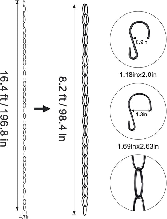 Generic 16.5 FT Matte Black Rain Chain with Hooks - Rain Chains for Outside - Adjustable Rain Catcher Chains with Bell for Eaves Drainage - Easy Install (Black), YL001