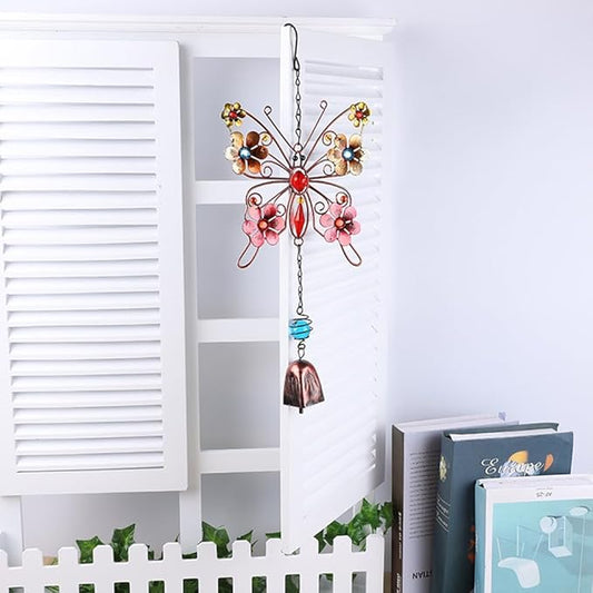 Butterfly Flower Wind Chimes Outdoors Decoration Wind Chimes with Metal Frame Crystal for Garden Yard Hanging Decor Birthday Mothers Day Housewarming for Women-Bell
