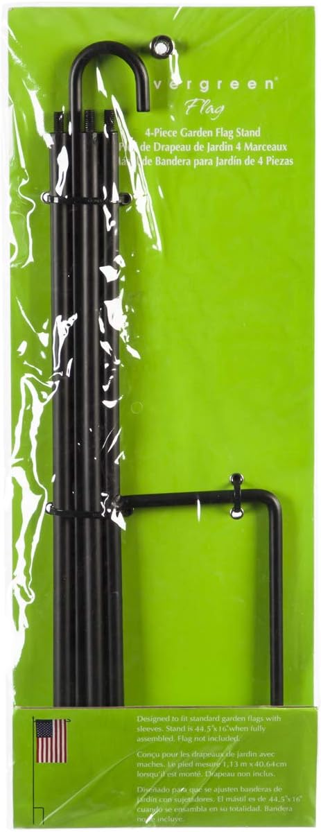 Evergreen Flag Shipping Friendly Black Iron 4-Piece Garden Flag Stand - 16" W x 44" H