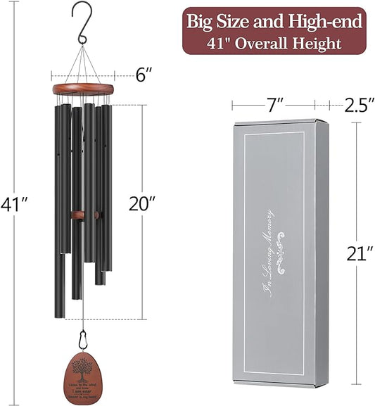 Sympathy Memorial Wind Chimes for Loss of Loved One,41 inch Large Wind Chimes Outside Deep Tone,Ideal Memorial/Bereavement/Sympathy Gift for Condolence and Funeral (Black)