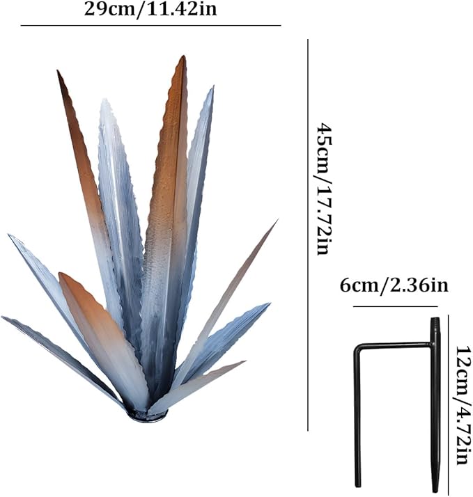 EROCK 2 Pcs Tequila Rustic Sculpture, Wind Resistant Metal Agave Plant Outdoor Home Decor, DIY Rustic Hand Painted Metal Agave Garden Art Plant Country Sculpture Statue Patio Stake Lawn Ornament Gift