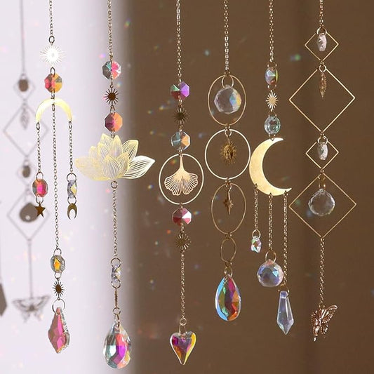 6pcs Crystal Suncatcher, Sun Catcher Hanging for Windows, Spiritual, Rainbow Maker, Crystal Indoor Garden Home Decor,Gemstone Prism(Set 1)