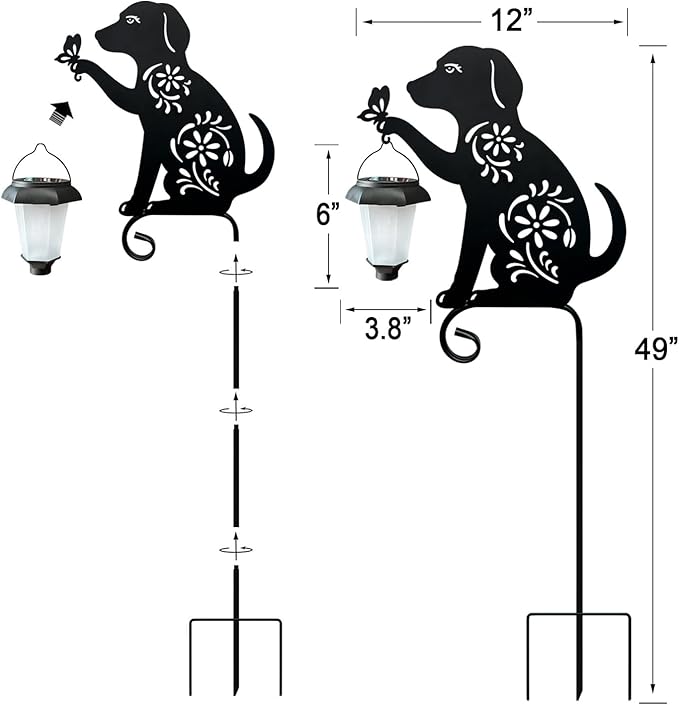 Dog Holding Solar Lantern Garden Stakes Outdoor Metal Dog Stakes Decorative Garden Stakes Suitable for Yard and Lawns(Dogs Decor Garden Stake)