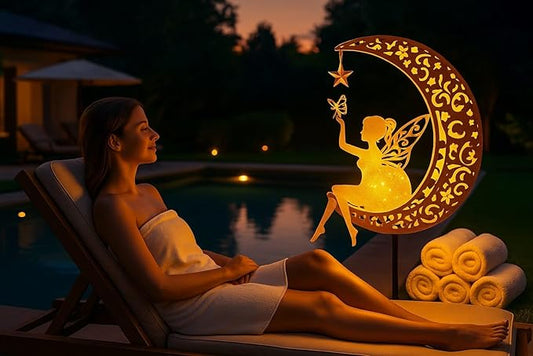 Fairy Garden Accessories – Solar Light Outdoor Statue for Yard, Lawn or Patio – Cute Metal Decoration for Garden Lovers