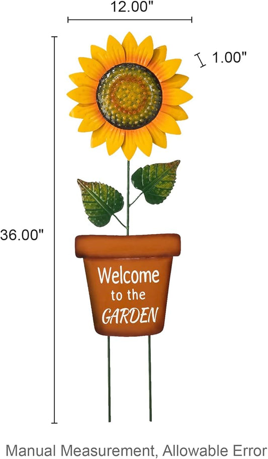 Glitzhome Sunflower Garden Stake, 36 ”H Metal Lifelike Yard Sign Outdoor Ornament Welcome to the Garden Sign Brilliant Blooming Spring Yard Stake