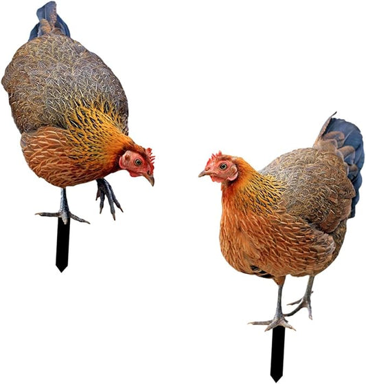 Garden Rooster Stake Hen Ornaments Decorative Figures Gift Figurines Animal Statue Stakes Realistic Chicken Sculpture for Farm Patio Outdoor, AB