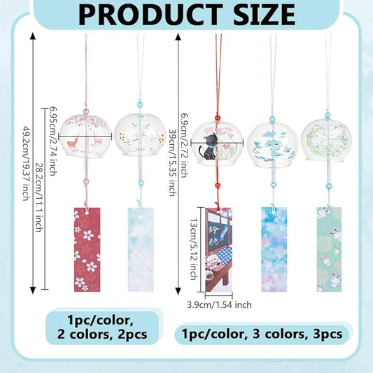 OLYCRAFT 5pcs 5 Styles Japanese Wind Chimes Animal Theme Handcrafted Glass Wind Bells Glass Wind Bells Creative Hanging Pendants for Home Garden Wedding Indoor Outdoor Decoration