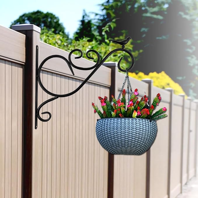 TIHOOD 2PCS 12inch Wall Hanging Plant Bracket, Retro Iron Metal Wall Décor Shepard Hook Lantern Wall Hanger for Hanging Plant Flower Bird Feeder Planter Indoor Outdoor, Bird