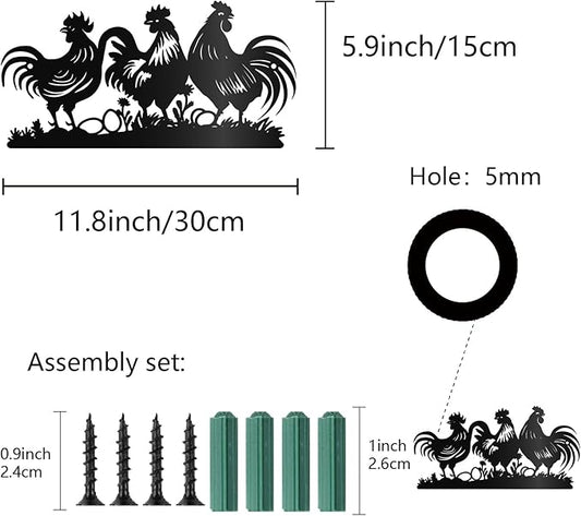 CREATCABIN Farmhouse Metal Wall Decor Hanging Sculpture Wall Art Rooster Hen Chick Egg Rustic Sign Wall Silhouette Artwork Decoration for Indoor Outside Home Office Hotel Black 11.8 x 5.9 Inch