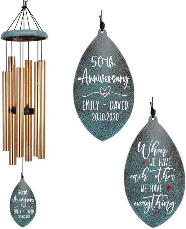ASTARIN Personalized 20th 50th Anniversary Wind Chime, Happy Anniversary Wedding Valentine's Day Gift for Wife Women Sister, Golden Keepsake Decorations for Parents Couples(Produced in USA)