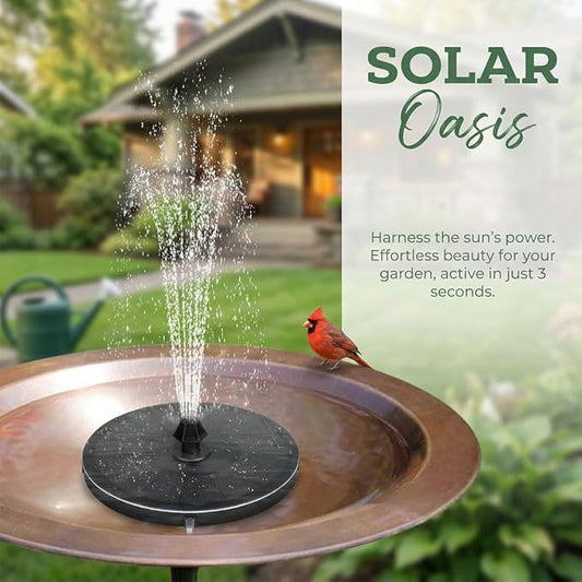 Compact Solar Bird Fountain Pump – Keep Your Garden Alive, Solar Fountain Pump for Bird Bath with 7 Spray Nozzles, Floating Fountain for Birds Bath Small Pond Garden Aquarium (7piece Nozzle Set)