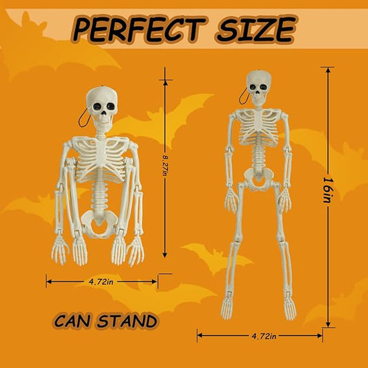 18 Packs Skeleton Halloween Decorations Outdoor with 16" Full Body Posable Joints Skeletons Decor, Halloween Party Decor Indoor, Yard Garden Lawn Graveyard Haunted House Props Spooky Party Decorations