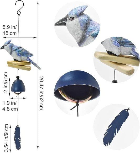 MrMrKura Bird Wind Chimes, Metal Wind Bell Pendent for Outside Hanging Wind Chime with Feather Ornament for Bless Garden Backyard Home Decor (Blue)