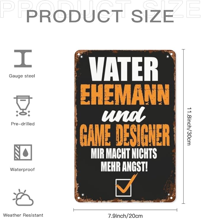 Vintage Retro Metal Wall Decor Signs Father Husband and Game Designer for Home,Kitchen,Bathroom,Patio & Garden Inspirational & Funny Life Quotes 8x12 Inches