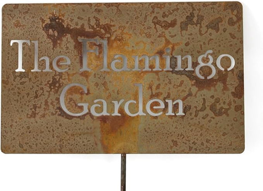 Classic Metal Garden Markers Clearance Items 20 to 33 Inches Tall (The Flamingo Garden 23", Naturally Rusted)