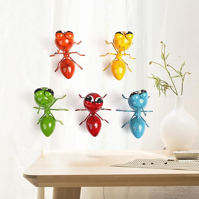 Metal Craft Ant Yard Decor Set of 5 Colorful Cute Insect Wall Sculptures Indoor and Outdoor Colorful Metal Art Decoration