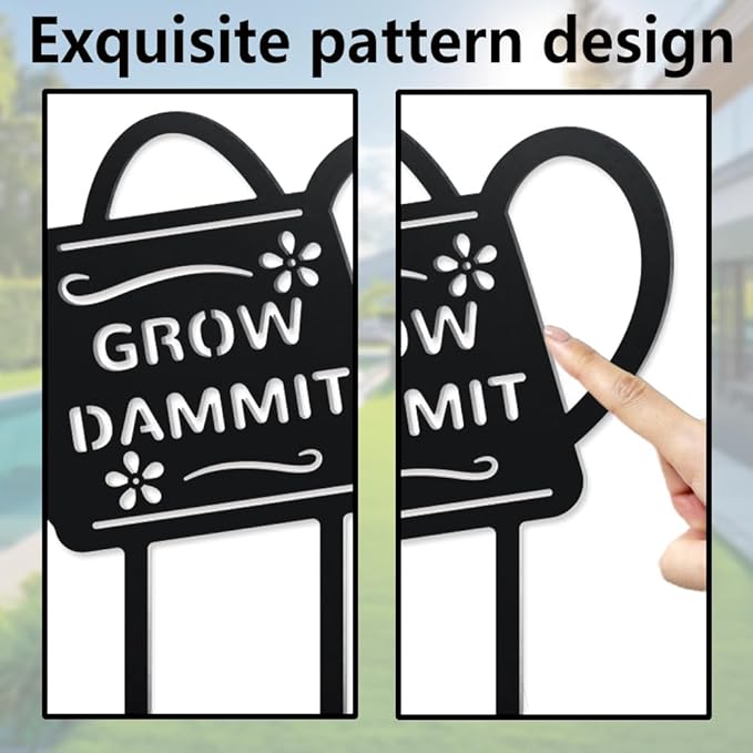WADORN Grow Dammit Metal Outdoor Statues Silhouette, Funny Watering Can Metal Decorative Garden Stakes Rustic Silhouette Ornament Gift Funny Outdoor Decor for Backyard Patio Lawn Walkways Outdoor