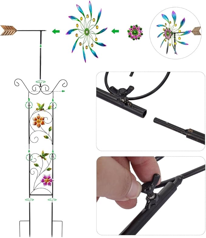 DREAMYSOUL Wind Spinner Outdoor, Wind Sculpture & Weathervane with Decorative Trellis for Climbing Plants, Kinetic Wind Spinners for Yard and Garden