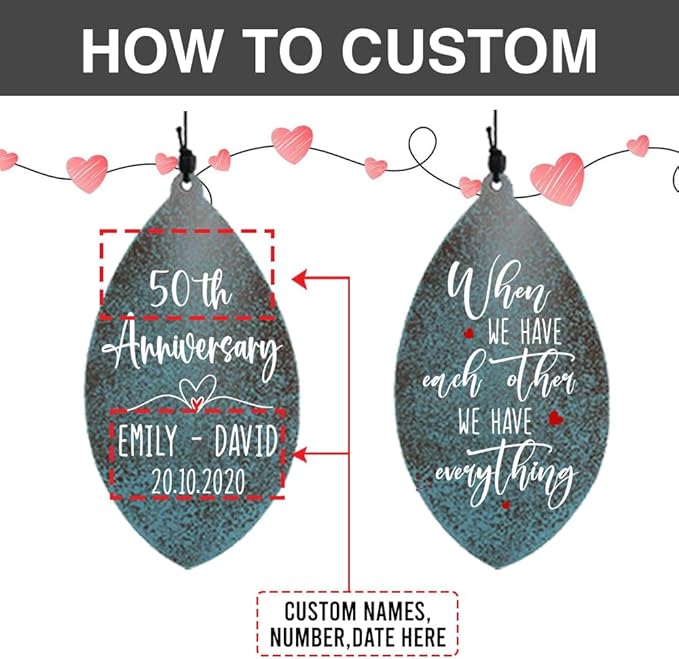 ASTARIN Personalized 20th 50th Anniversary Wind Chime, Happy Anniversary Wedding Valentine's Day Gift for Wife Women Sister, Golden Keepsake Decorations for Parents Couples(Produced in USA)