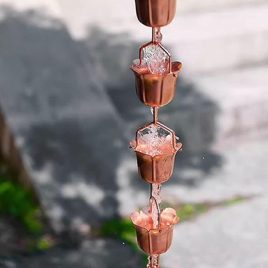 Rain Chain Morning Glory Design 9 Cups 1m Length Copper Decorative Rain Catcher Chain for Gutter