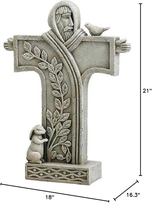 Avalon Gallery Garden Statue Indoor/Outdoor Catholic Sculpture, 18" Tall, Stone-Resin Saint Francis of Assisi Cross