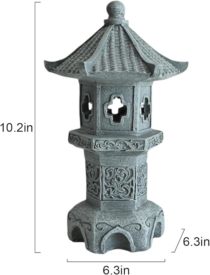 Zen Garden Pagoda Statue Solar Lantern Lights Outdoor Pathway Japanese Garden Decor for Backyard Patio Front Porch Zen Desk Yard Decoration Resin Asian Lantern Lawn Ornaments