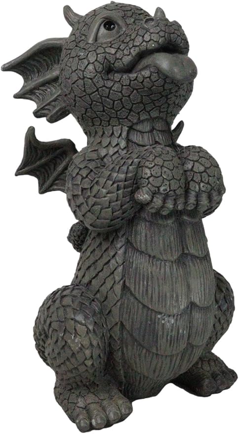 Ebros Whimsical Garden Dragon Begging for Attention Statue 10.25" H Cute Baby Dragon Panting Faux Stone Resin Finish Figurine Dungeons and Dragons Mythical Fantasy Sculpture Guest Greeter Home Decor