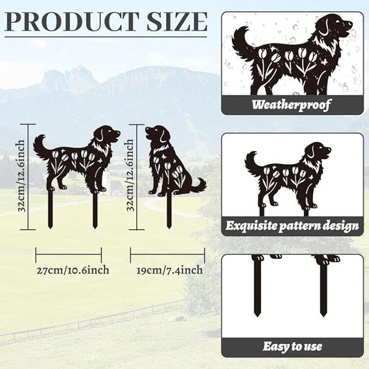 WADORN 2Pcs Golden Retriever Metal Decorative Garden Stakes, Retriever Dog Silhouette Metal Outdoor Statues Flowers Garden Ornament Gifts Black Yard Art Decorations for Outdoor Patio Backyard Walkway