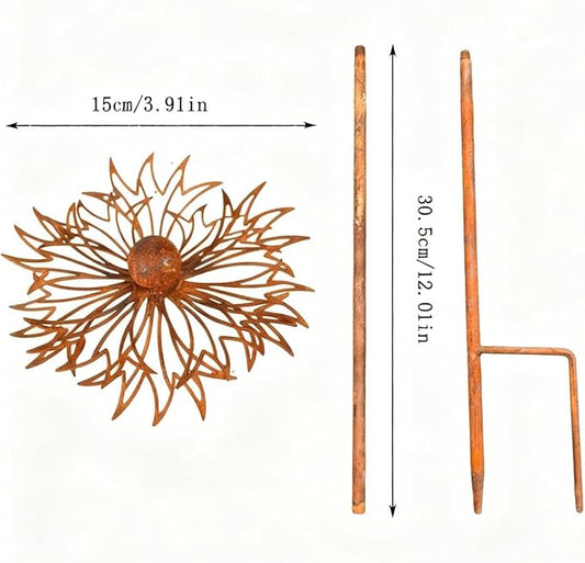 Rusty Metal Wild Flowers Garden Stakes 11.82 x 8.47 inches, Decorative Flowers Yard Stake Metal Art for Outdoor Garden Lawn Decor(Flower-D)