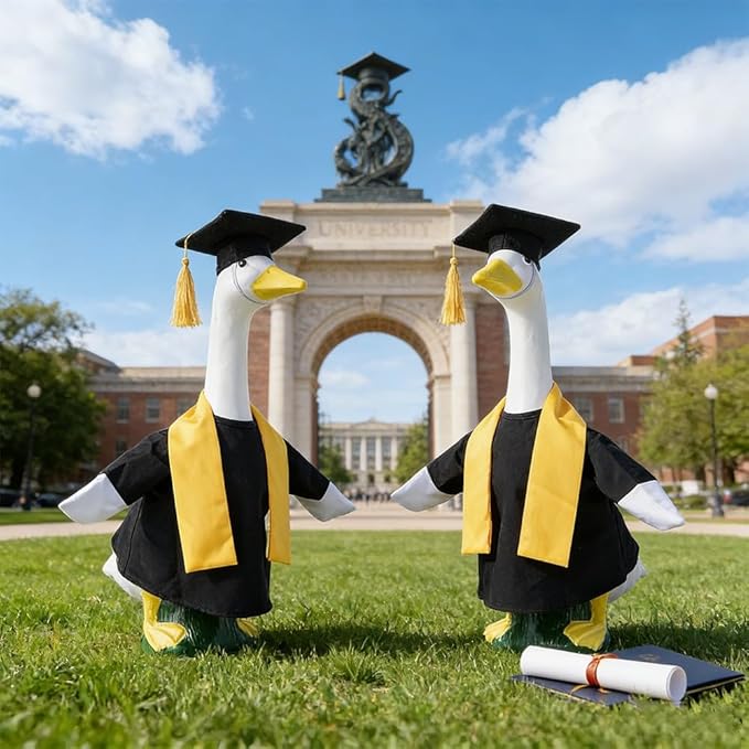 Graduation Porch Goose Outfits Academic Gown and Graduation Cap Costume Scarf for 23 Inch Cement Statue Outdoor Garden Patio Yard Lawn Art Decoration