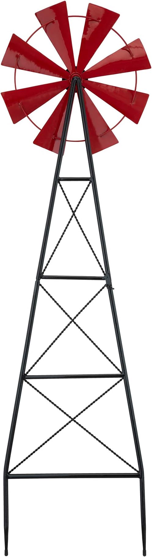 Glitzhome 44" H Metal Wind Spinner Yard Stake, Ornamental Windmill Decor Weather Vane Weather Resistant for Home Outdoor Yard Lawn Garden Farm Backyard, Red