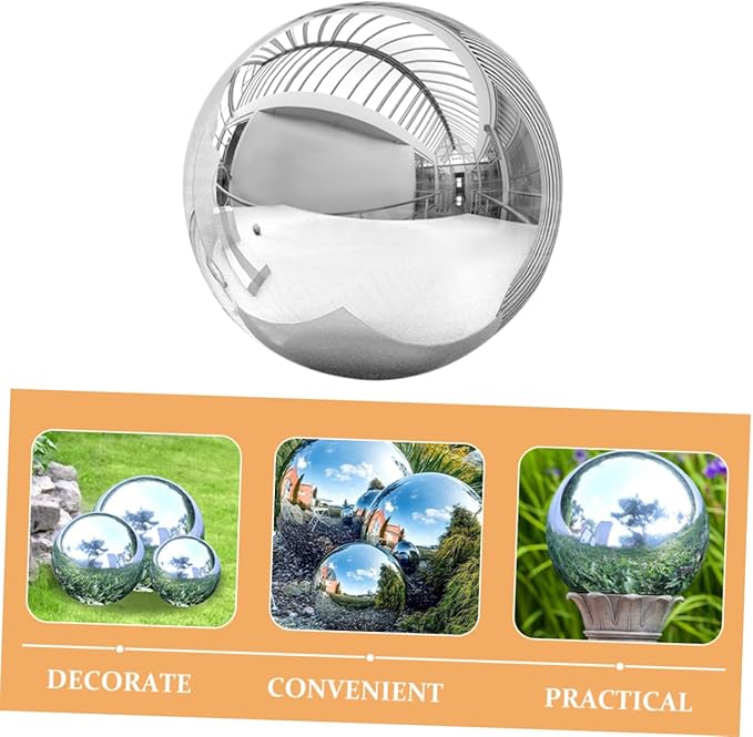 8-Inch Gazing Ball Mirror Polished Stainless Steel Garden Sphere, 304 Grade Reflective Globe for Outdoor Yard Decor, Weather Resistant Hollow Floating Ball for Patio Pond Landscape, Silver