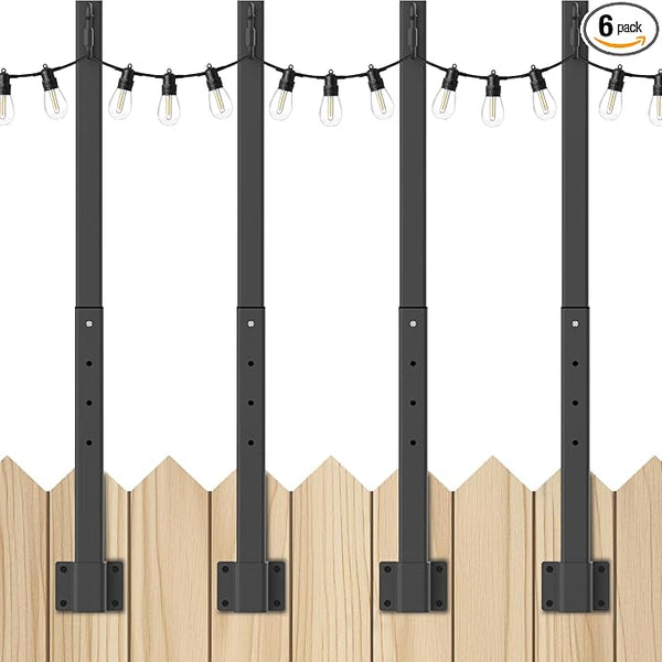 AHRLHR 4 Pack 2.8Ft String Light Poles 4 Pack,Light Poles for Outside Lights,Outdoor with Fence Brackets Hanging Lights,Metal Stand Deck Patio Backyard