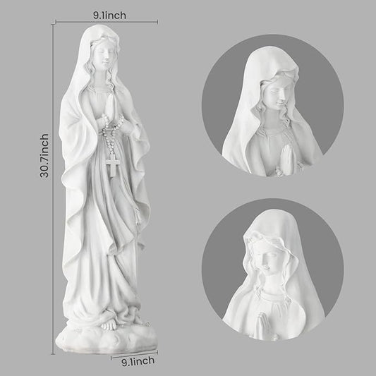 EROMMY 30.7 Inch Virgin Mary Praying Statue Outdoor Garden Religious Sculpture Magnesium Oxide Mary Statue for Yard Patio Lawn Home Entryway Hallway Decor (White)