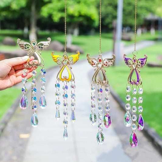 Crystal Sun Catcher, Angle Design Garden Hanging Rainbow Maker Ornament, Decorative Hanging Prism for Windows, Outdoors, Patio, Wedding, Party Decor (Purple)