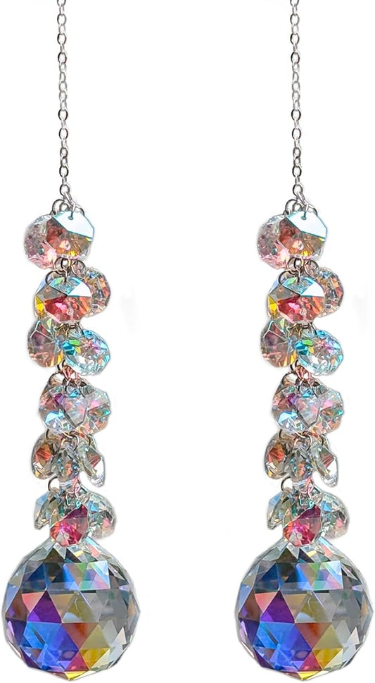 suncatchers Crystals for Windows, 40mm auraro Suncatcher Balls with AB Chandelier Beads Silver Chain, Hanging Crystals for Windows, Ceiling,Wedding, Party,MOM Daughter Gift(2 pcs)