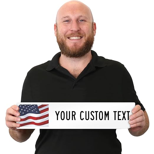 SmartSign White Custom Street Sign with USA Flag Background - 4" x 18", Aluminum, Personalized Street Sign, Outdoor Metal Sign for Home, Office, Decor, Room, USA-Made