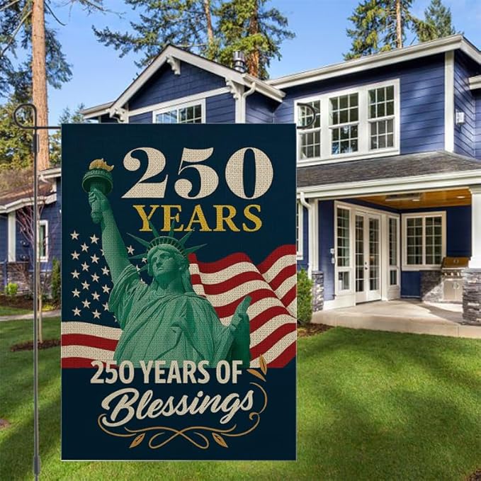 ZXvZYT 250 Years America Blessings Garden Flag,Statue of Liberty Design,USA 250th Anniversary Patriotic Design Flags Banner Double Sided Flax Outdoor Yard Decorative(12"x 18")