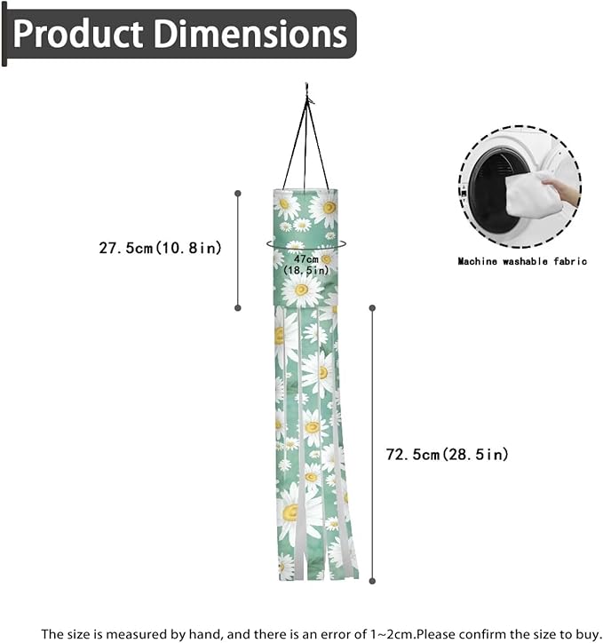 Daisy Fence Windsocks Print Outdoor Hanging Decorations for Front Yard Patio Lawn Garden Party Autumn Thanksgiving Decor 2 Pieces